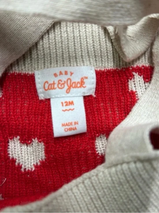 Baby Girl Cat & Jack Cream Overalls Hearts Valentine’s Day Size 9-12 Months - Picture 3 of 3